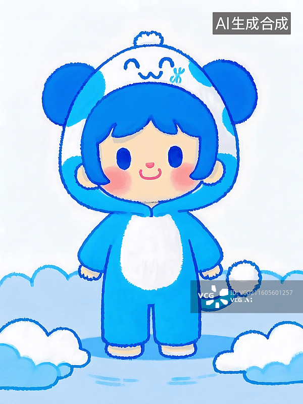 【AI数字艺术】穿着蓝色动物服装的可爱卡通人物图片素材