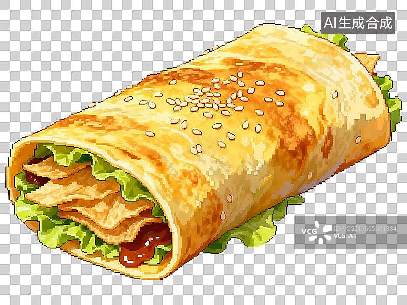 【AI数字艺术】3D渲染卡通中式传统美食，煎饼果子，卷饼，煎饼，中国传统美食，免抠元素图片素材