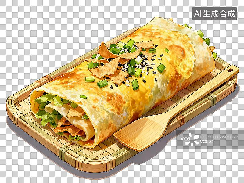 【AI数字艺术】3D渲染卡通中式传统美食，煎饼果子，卷饼，煎饼，中国传统美食，免抠元素图片素材