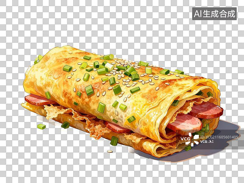 【AI数字艺术】3D渲染卡通中式传统美食，煎饼果子，卷饼，煎饼，中国传统美食，免抠元素图片素材