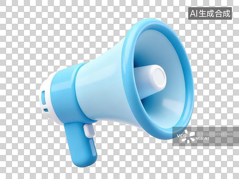【AI数字艺术】3D渲染免抠图形元素蓝色卡通扩音器喇叭图片素材