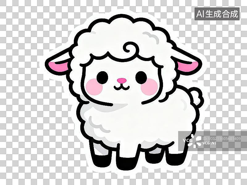 【AI数字艺术】3D渲染免抠图形元素卡通线条画贴纸风格可爱的绵羊小羊图片素材