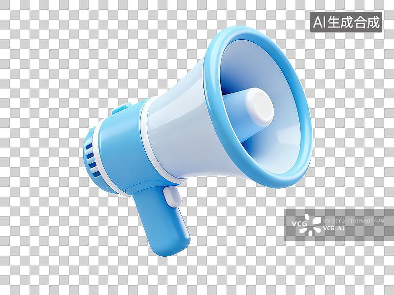 【AI数字艺术】3D渲染免抠图形元素蓝色卡通扩音器喇叭图片素材
