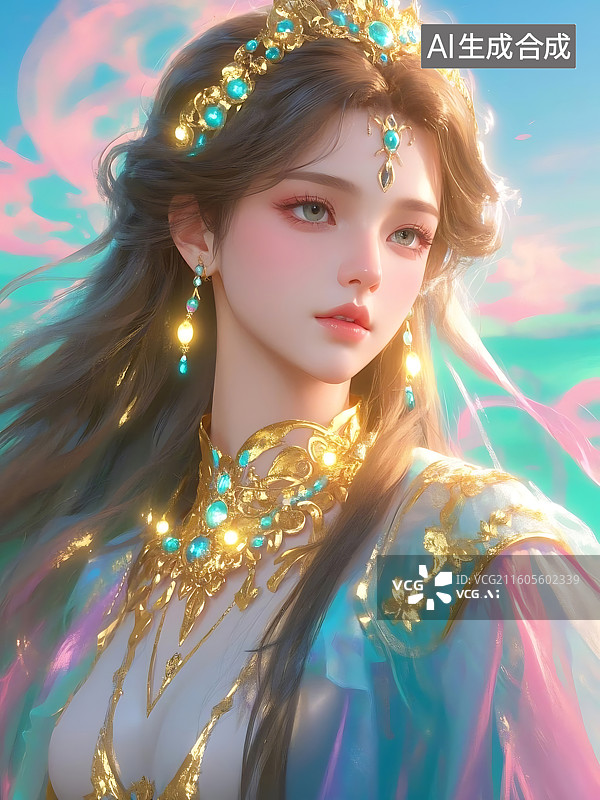 【AI数字艺术】梦幻仙女形象，华丽珠宝与迷人背景图片素材