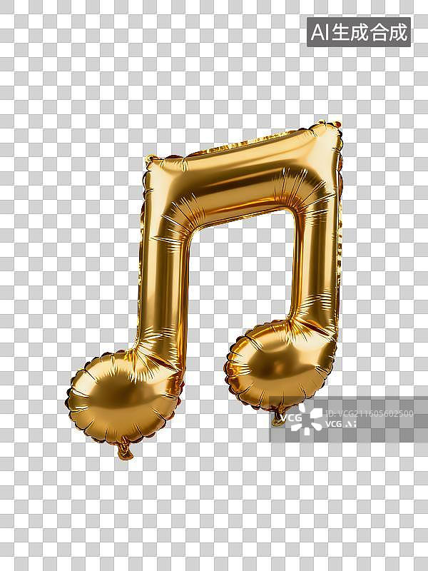 【AI数字艺术】3D渲染免抠图形元素金色充气气球金箔高音谱号音乐符号图片素材