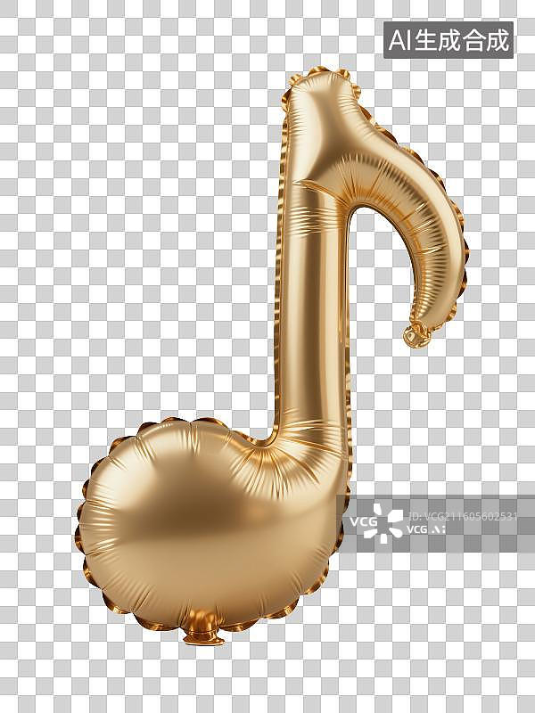 【AI数字艺术】3D渲染免抠图形元素金色充气气球金箔高音谱号音乐符号图片素材