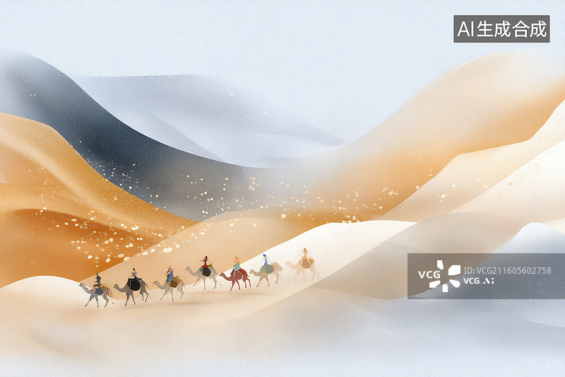 【AI数字艺术】沙漠驼队抽象背景图片素材