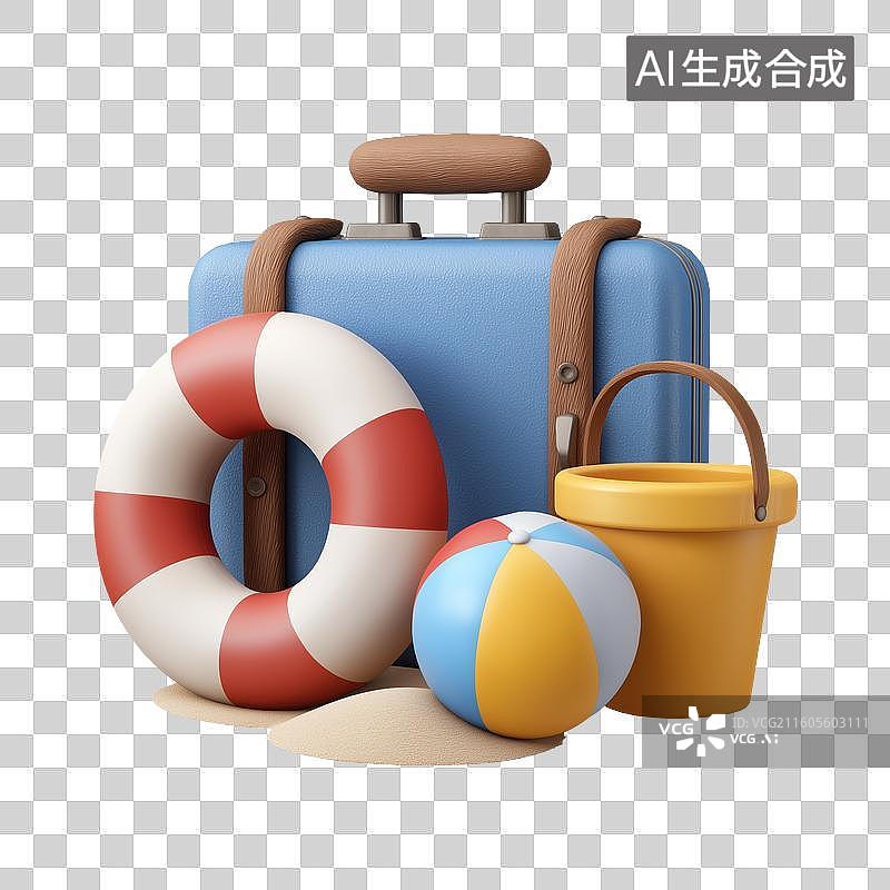 【AI数字艺术】沙滩用品与行李箱组合图片素材