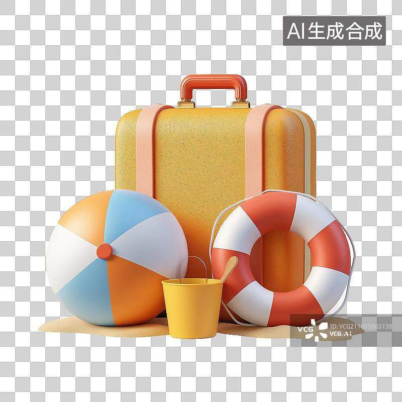 【AI数字艺术】沙滩旅行用品组合图片素材