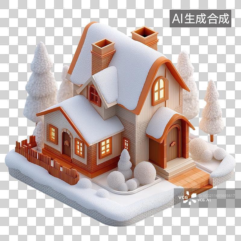 【AI数字艺术】雪景中的温馨小屋图片素材