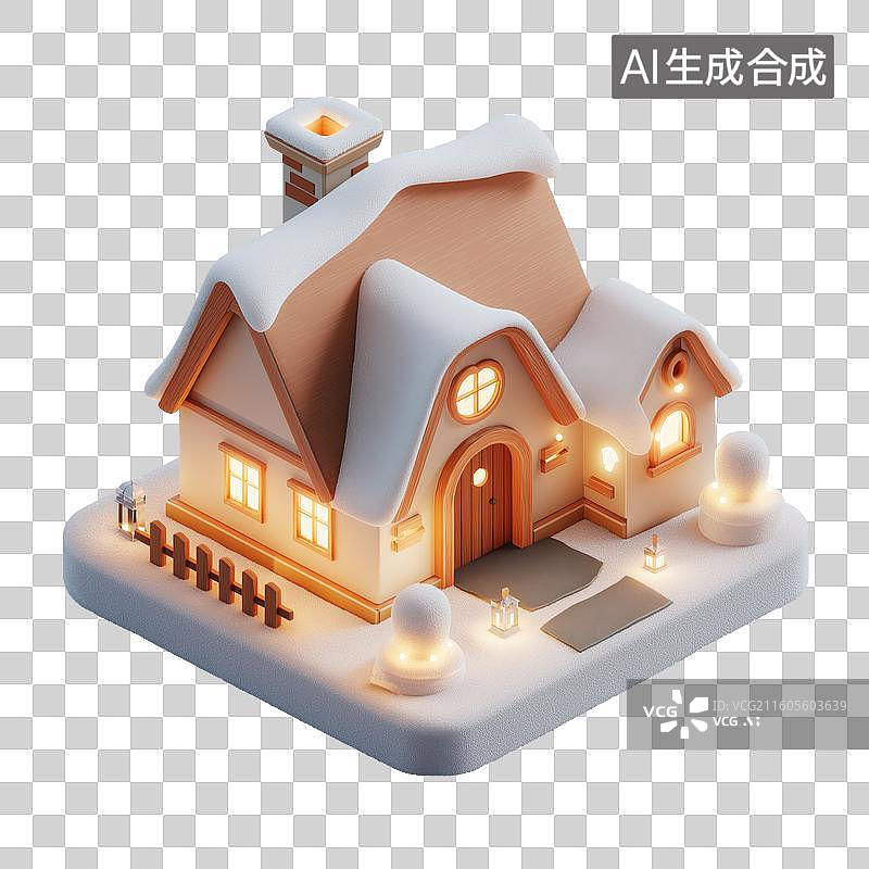 【AI数字艺术】雪夜温馨小屋图片素材