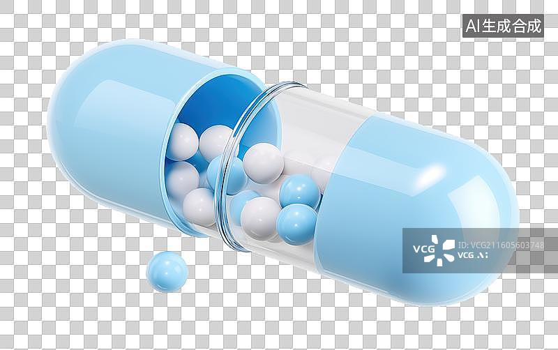 【AI数字艺术】蓝色胶囊内含小药丸图片素材
