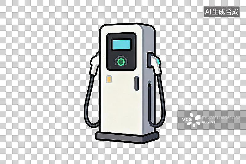 【AI数字艺术】卡通风格，一台新能源汽车充电桩PNG格式的免扣元素图片素材