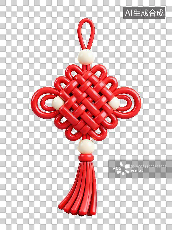 【AI数字艺术】3D渲染免抠图形元素红色中国结图片素材