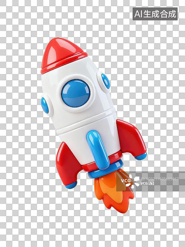 【AI数字艺术】3D渲染免抠图形元素卡通发射火箭图片素材