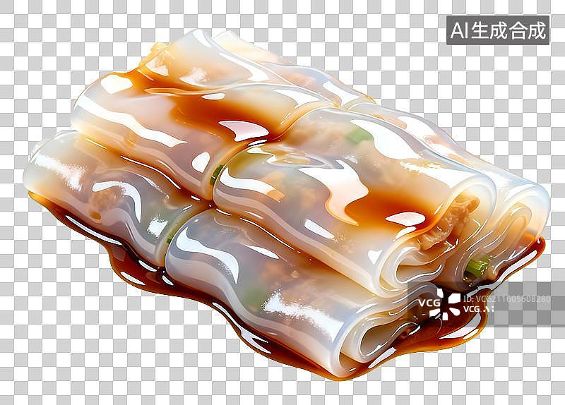 【AI数字艺术】广州早茶文化晶莹剔透的美食图标肠粉PNG免抠素材图片素材