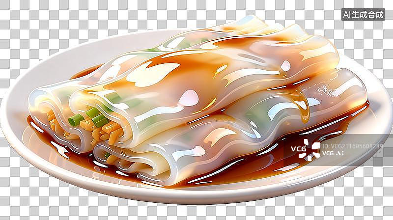 【AI数字艺术】广州早茶文化晶莹剔透的美食图标肠粉PNG免抠素材图片素材