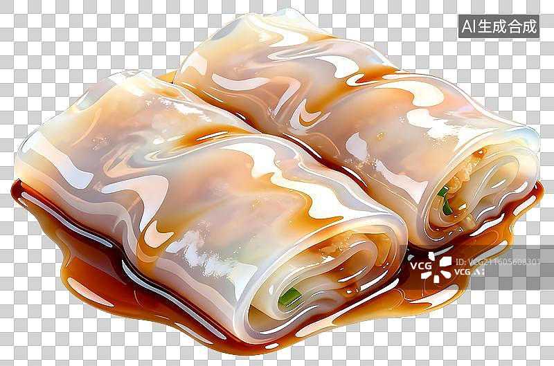 【AI数字艺术】广州早茶文化晶莹剔透的美食图标肠粉PNG免抠素材图片素材