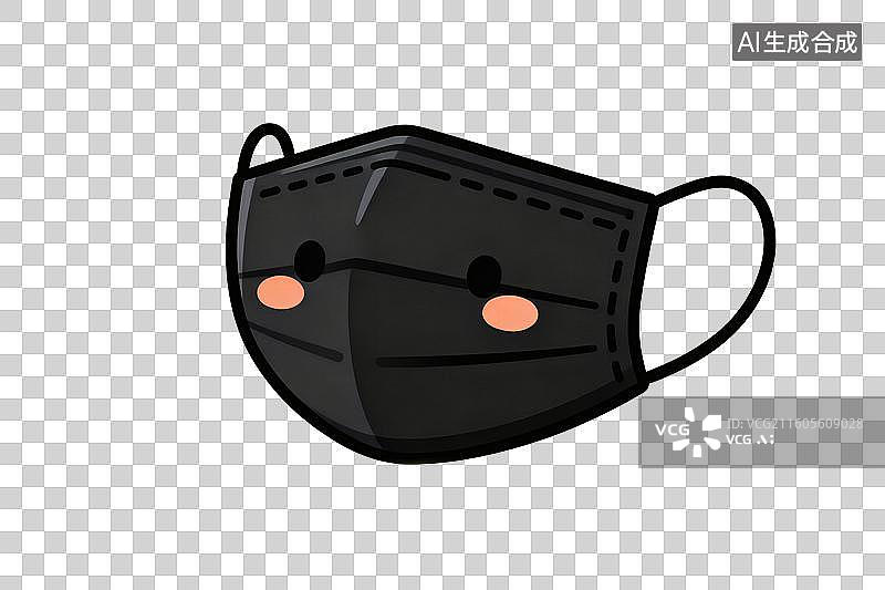 【AI数字艺术】卡通风格，一只黑色的口罩PNG格式的免扣元素图片素材