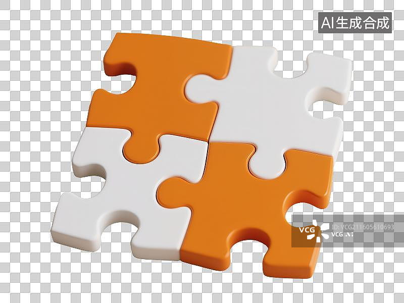 【AI数字艺术】3D渲染免抠图形元素橙色白色拼图图片素材
