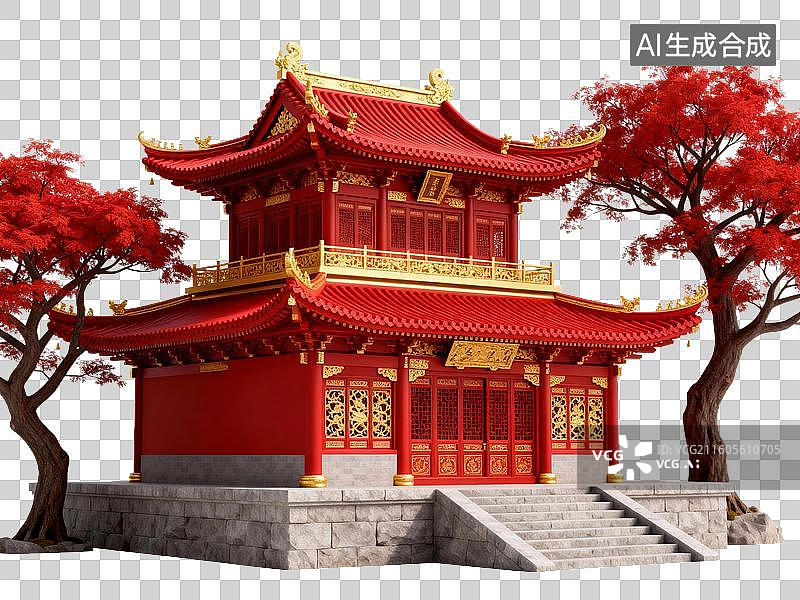 【AI数字艺术】古建筑楼阁元素插画图片素材