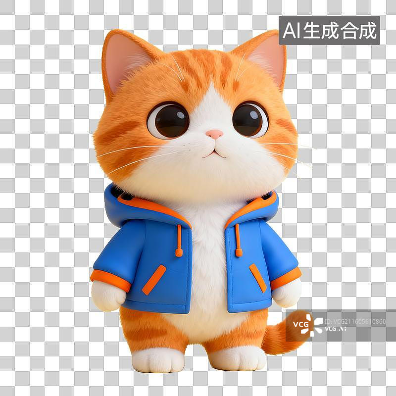 【AI数字艺术】萌宠经济 穿蓝色外套的橙色小猫图片素材
