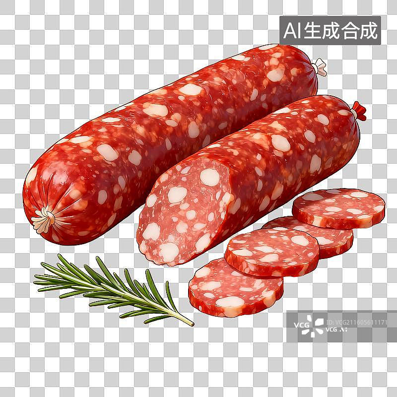【AI数字艺术】美食 菜肴 香肠与迷迭香切片展示图片素材