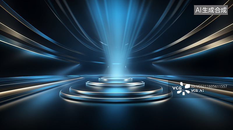 【AI数字艺术】蓝金线条企业年会颁奖典礼活动抽象背景图片素材