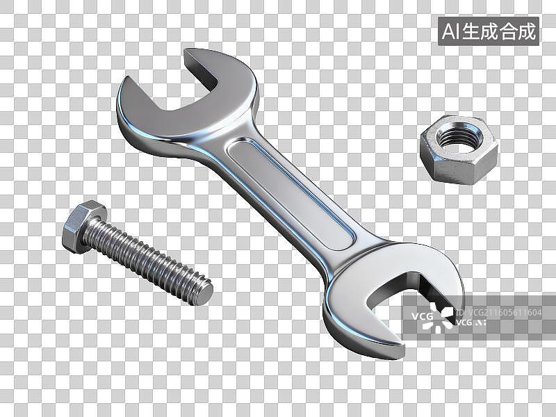 【AI数字艺术】3D渲染免抠图形元素工具扳手螺丝螺母图片素材