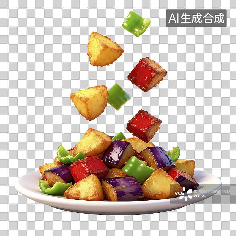 【AI数字艺术】地三鲜炒菜卡通插画图片素材