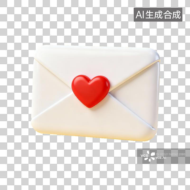 【AI数字艺术】情人节 情书 白色信封上的红色爱心图片素材