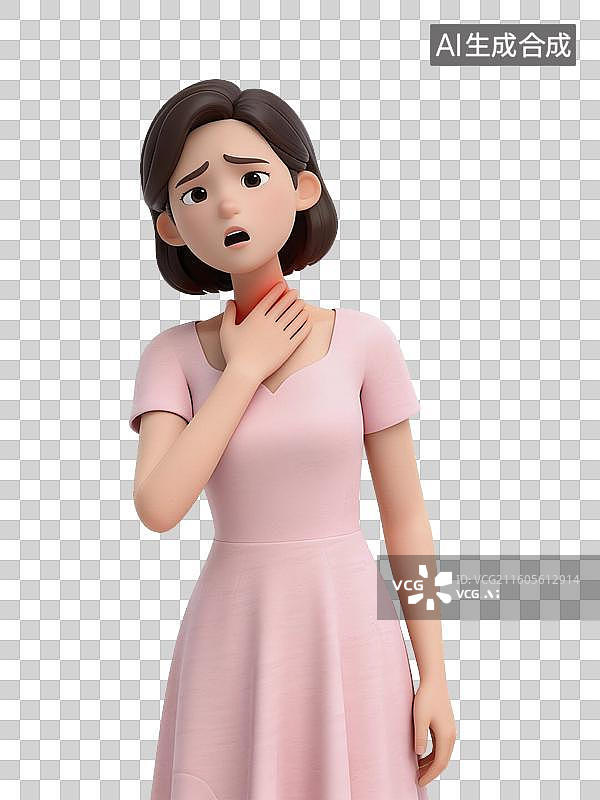 【AI数字艺术】女人嗓子疼插画图片素材