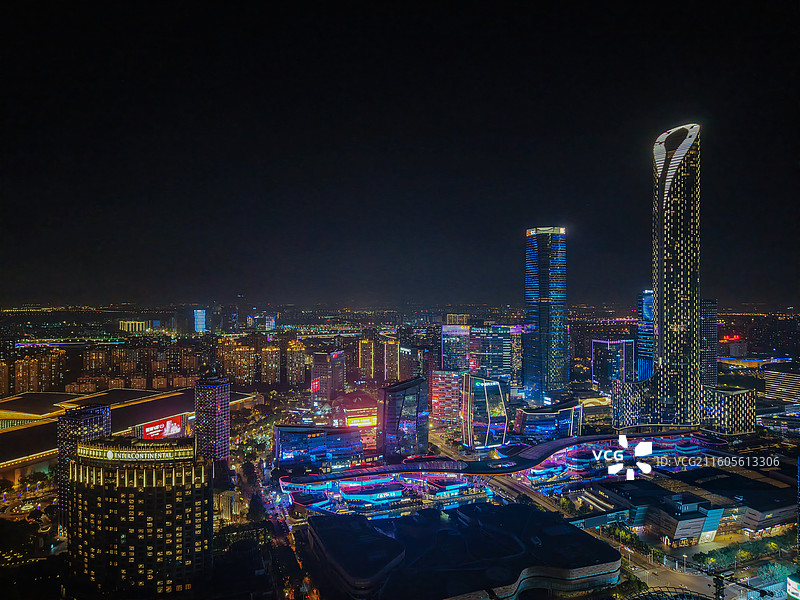 航拍苏州园区金鸡湖夜景风光图片素材