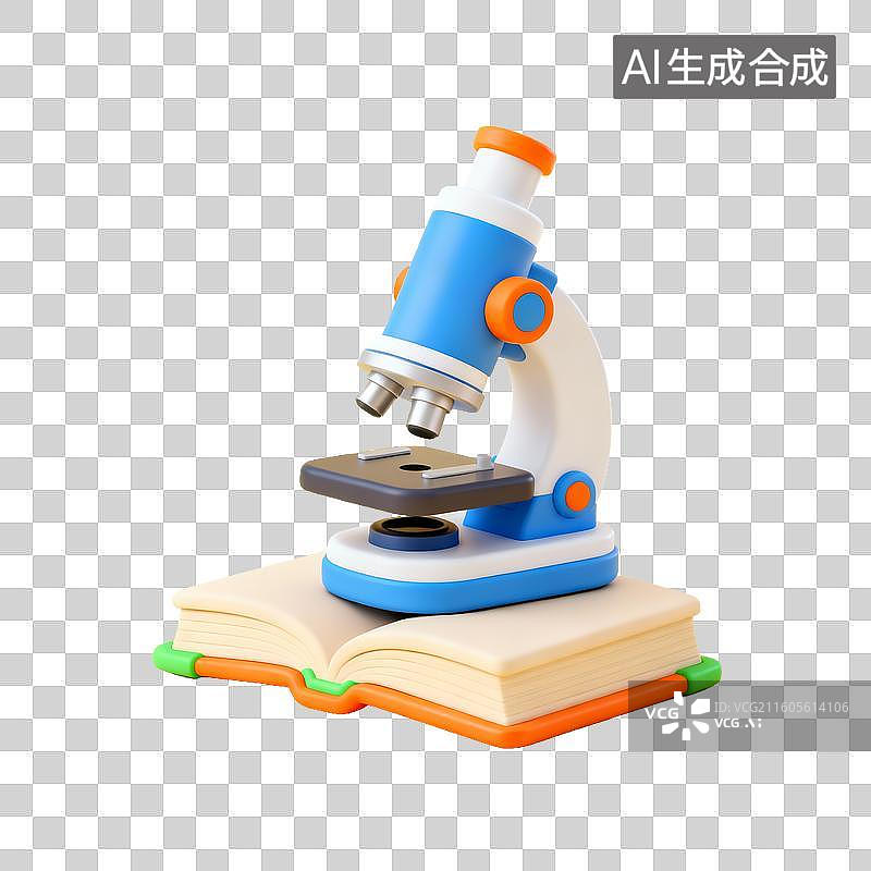 【AI数字艺术】教育主题 显微镜置于打开的书上图片素材