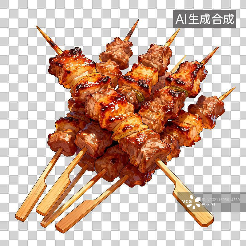 【AI数字艺术】美食 菜肴 烤肉串堆叠特写图片素材