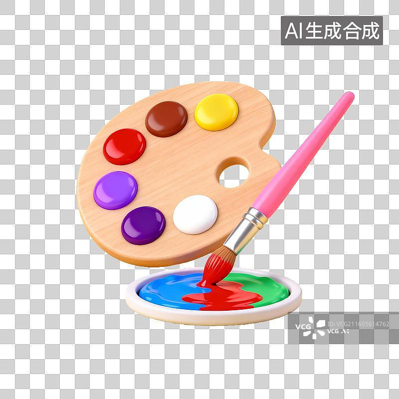 【AI数字艺术】教育主题 美术 绘画 调色盘与画笔蘸取颜料图片素材