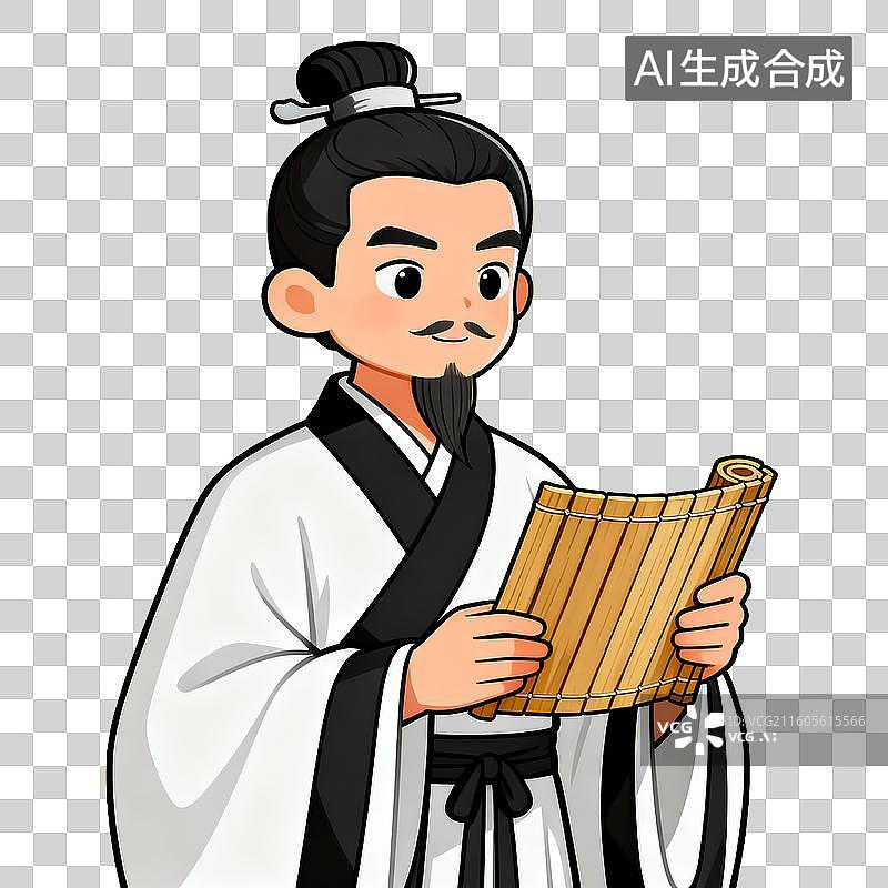 【AI数字艺术】中国古代人物 古代学者手持竹简阅读图片素材