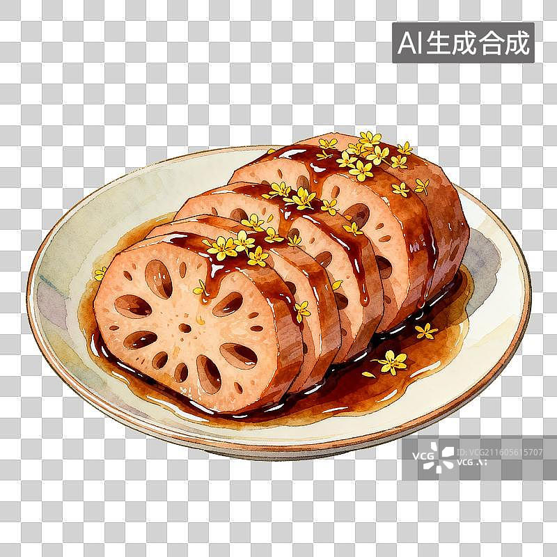 【AI数字艺术】美食 菜肴 糖醋莲藕片摆盘图片素材