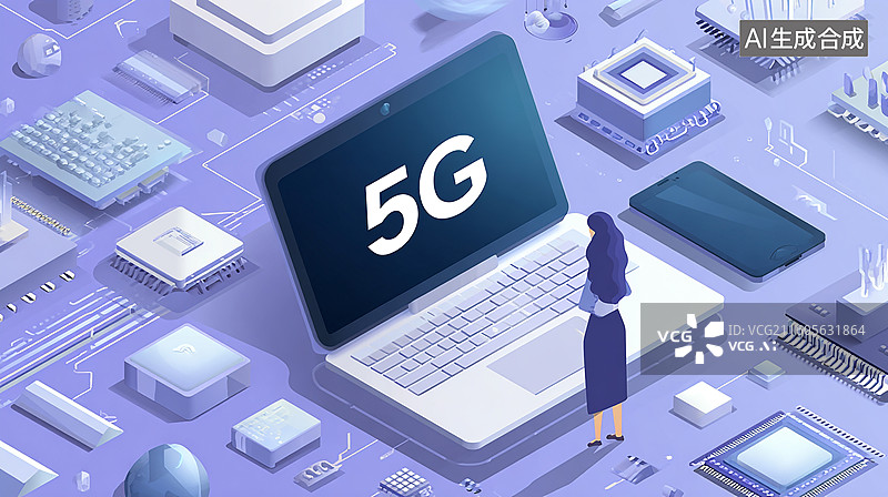 【AI数字艺术】5G技术与现代科技插画图片素材