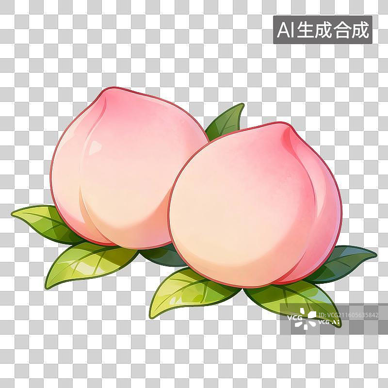 【AI数字艺术】手绘插画，粉色桃子，水果，桃子，水蜜桃，白桃，仙桃，寿桃，免抠元素图片素材