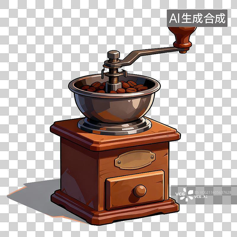 【AI数字艺术】手绘插画，咖啡磨，咖啡，免抠元素图片素材