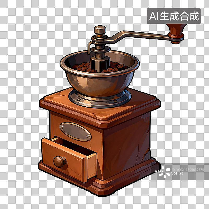 【AI数字艺术】手绘插画，咖啡磨，咖啡，免抠元素图片素材