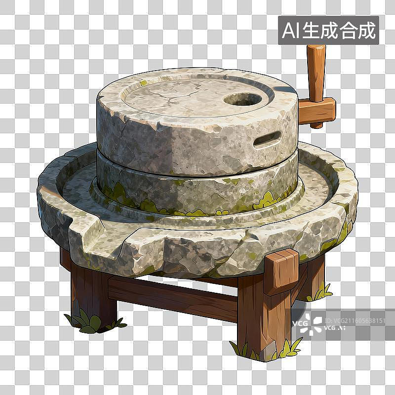 【AI数字艺术】手绘插画，石磨，石碾，免抠元素图片素材
