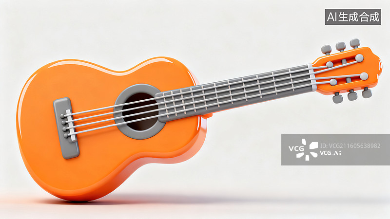 【AI数字艺术】简约可爱的橙色尤克里里 3D 乐器模型图片素材