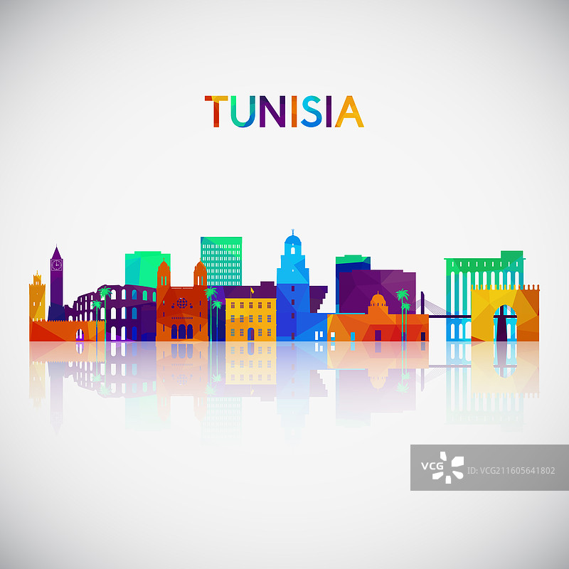 突尼斯天际线剪影，色彩几何图片素材