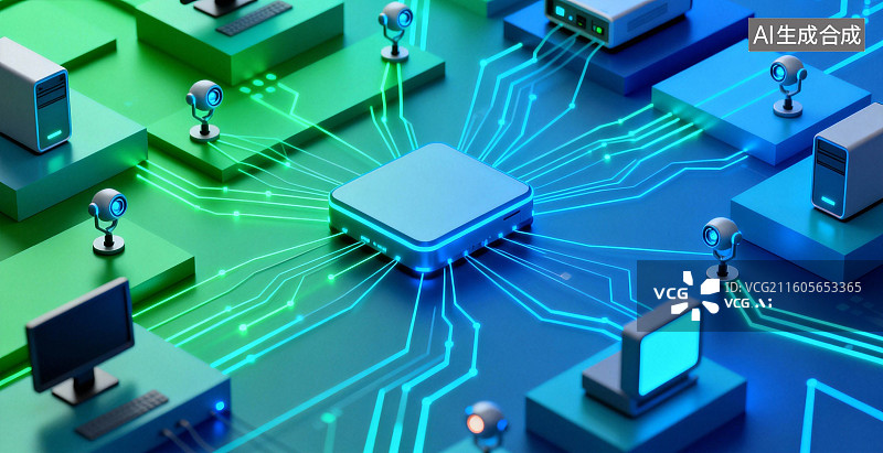 【AI数字艺术】芯片连接计算机网络图片素材