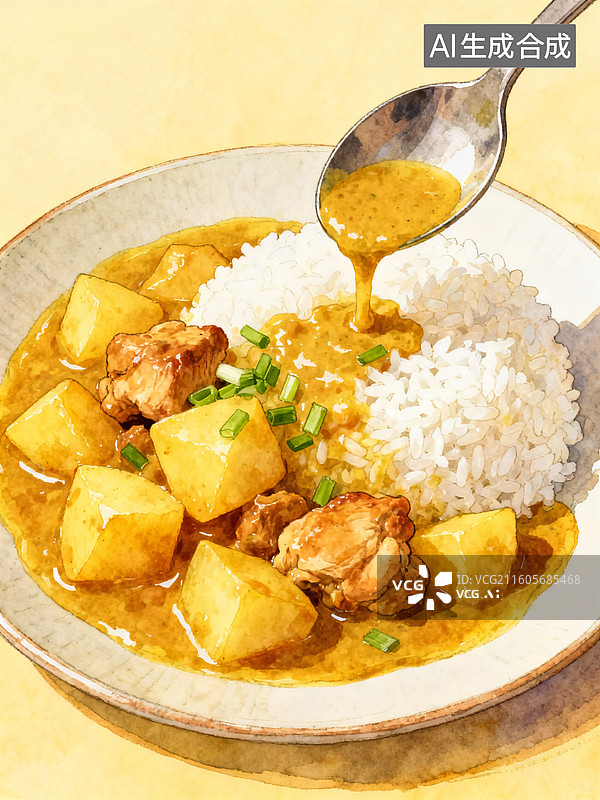 【AI数字艺术】香浓咖喱土豆鸡块盖浇饭图片素材