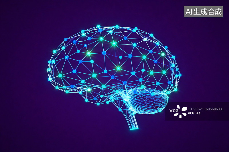 【AI数字艺术】数字神经网络启发的大脑结构图片素材
