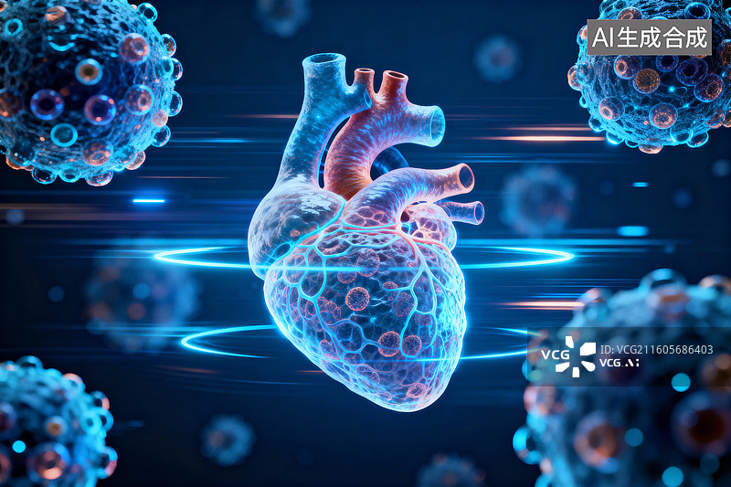 【AI数字艺术】病毒与人类心脏的医学互动图片素材