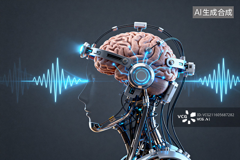 【AI数字艺术】先进脑机接口展示神经信号传输图片素材